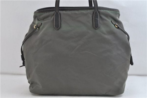 Authentic PRADA Nylon Leather Shoulder Tote Bag Green Khaki Gray 2449D Hot on Sale