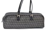 Authentic FENDI Zucchino Shoulder Tote Bag Canvas Leather Navy Blue H4582 Supply