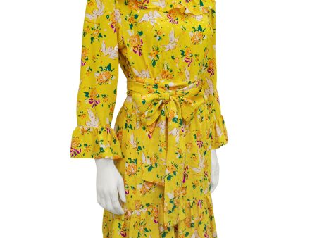 Yellow Floral & Cupid Silk Jacquard Dress For Sale