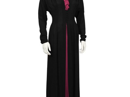 Black Moss Crepe Gown with Fuchsia Ruffle Detail Online Hot Sale