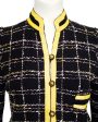 Black Wool Knit Plaid Skirt Suit with Yellow Trim on Sale