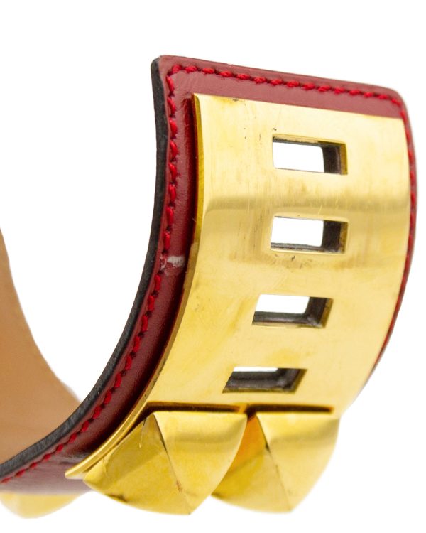 Red Leather Collier de Chien Bracelet Cuff Hot on Sale