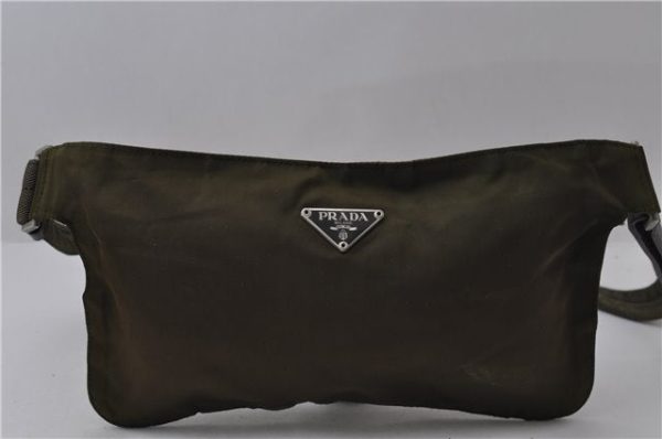 Authentic PRADA Nylon Leather Waist Body Bag Khaki Green 1956D Online Sale