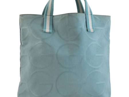 Authentic GUCCI Big G Logo Tote Hand Bag Canvas Leather 123439 Light Blue 3041C For Sale