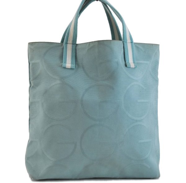 Authentic GUCCI Big G Logo Tote Hand Bag Canvas Leather 123439 Light Blue 3041C For Sale