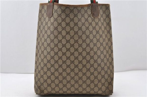 Authentic GUCCI Web Sherry Line Shoulder Tote Bag GG PVC Leather Brown 1990D Online Sale