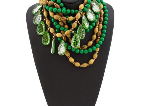 Green & Brown Multi Strand Beaded Necklace Fashion