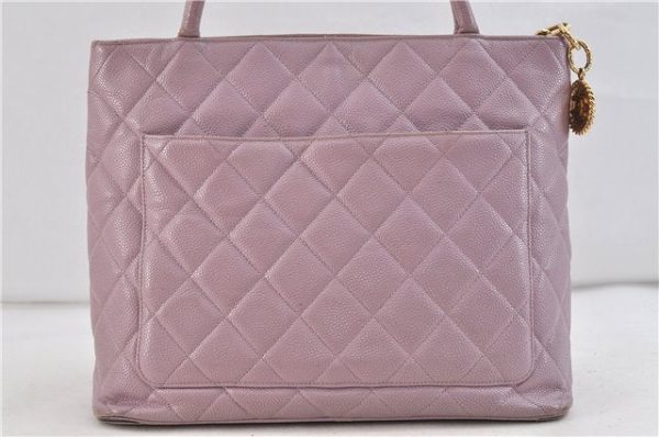 Auth CHANEL Caviar Skin Medallion CoCo Mark Shoulder Tote Bag Light Purple 2116D For Discount