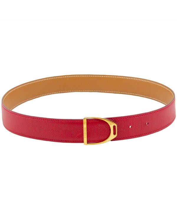 Red Leather Stirrup Buckle Belt Online now