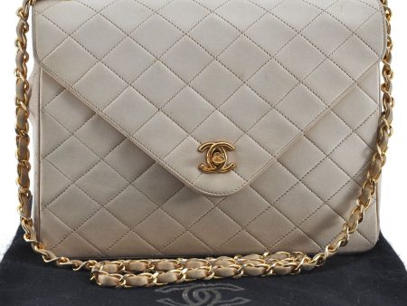 Auth CHANEL Calf Skin Matelasse Chain Shoulder Cross Body Bag Ivory CC H4155 Online Sale