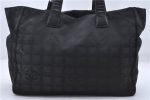 Authentic CHANEL New Travel Line Shoulder Tote Bag Nylon Leather Black 2345D For Sale