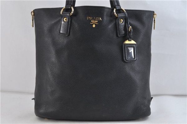 Authentic PRADA Leather Shoulder Tote Bag Black 1193D Fashion