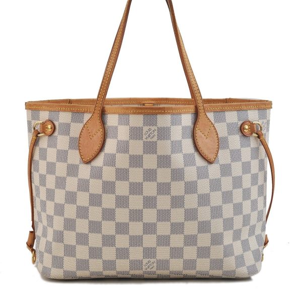 Authentic Louis Vuitton Damier Azur Neverfull PM Tote Bag N51110 LV 2200D Online now