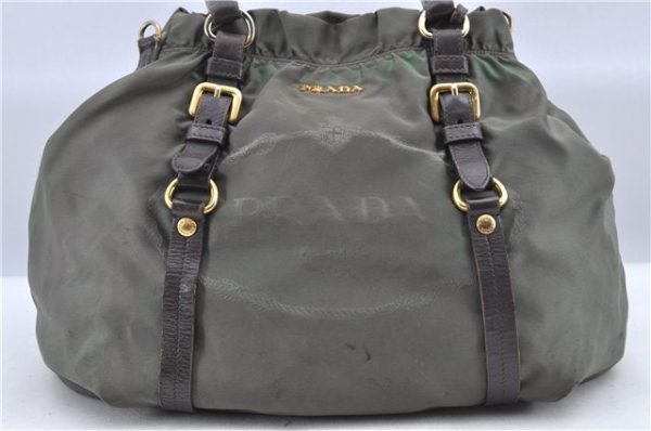 Authentic PRADA Nylon Leather 2Way Shoulder Hand Bag Khaki Green H9493 Online Sale