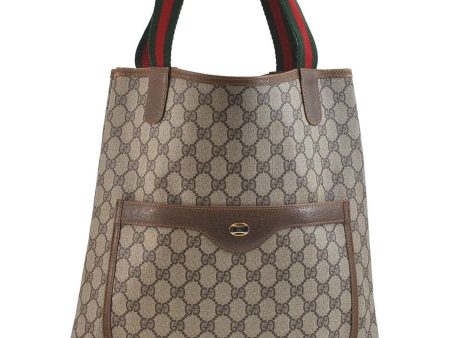 Authentic GUCCI Web Sherry Line Shoulder Tote Bag GG PVC Leather Brown 1689D Cheap