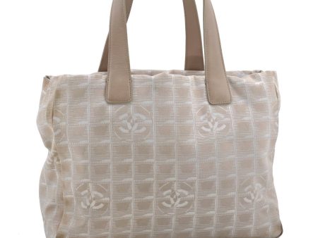 Authentic CHANEL New Travel Line Shoulder Tote Bag Nylon Leather Beige 7245B on Sale