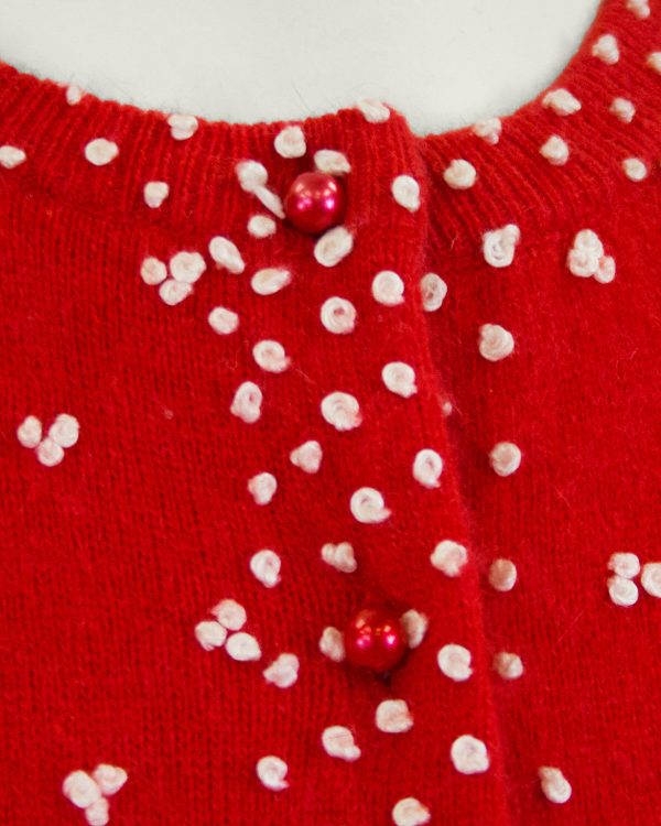 Red Knit Cardigan with French Knot Details Online