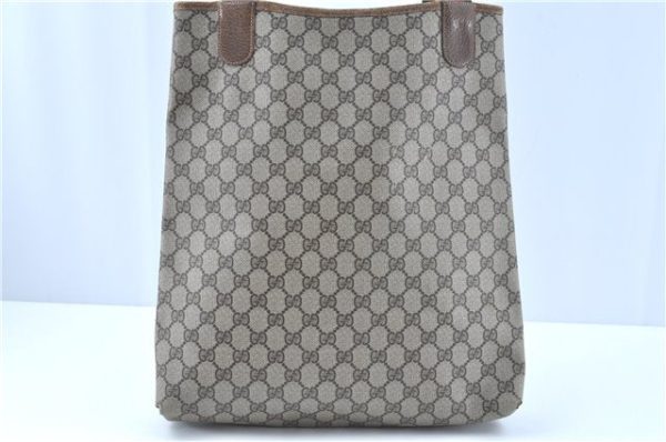 Authentic GUCCI Web Sherry Line Shoulder Tote Bag GG PVC Leather Brown H9369 Online Sale