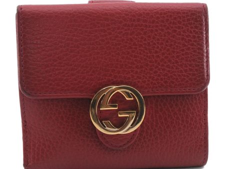 Authentic GUCCI Interlocking G Bifold Wallet Leather 615525 Red 1431D Hot on Sale