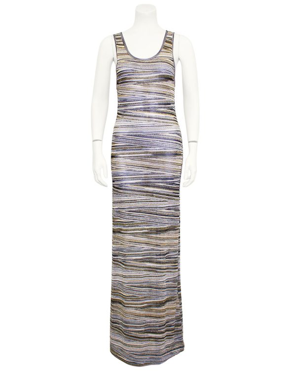 Metallic Abstract Stripe Knit Maxi Dress Sale