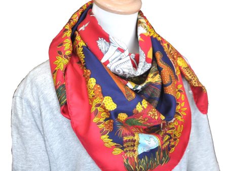 Authentic HERMES Carre 90 Scarf  LE PARADIS DU ROY  Silk Red G4302 on Sale