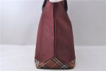 Authentic BURBERRY BLUE LABEL Check Shoulder Tote Bag Nylon Leather Red 0113D Supply