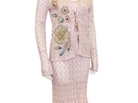 Metallic Knit Blush Pink Dress and Cardigan Online now