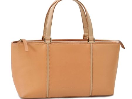 Authentic BURBERRY Vintage Leather Tote Hand Bag Beige H4569 Online Hot Sale