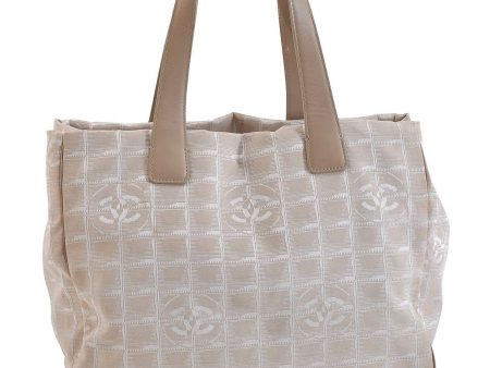 Authentic CHANEL New Travel Line Shoulder Tote Bag Nylon Leather Beige 2419C on Sale