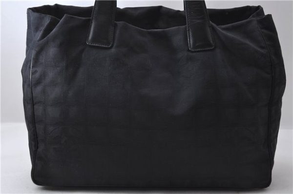 Authentic CHANEL New Travel Line Shoulder Tote Bag Nylon Leather Black 1882D Supply