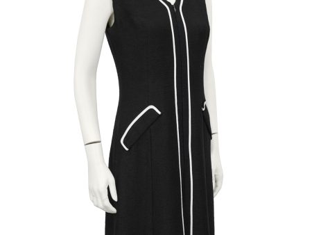 Black Day Dress with White Piping For Discount