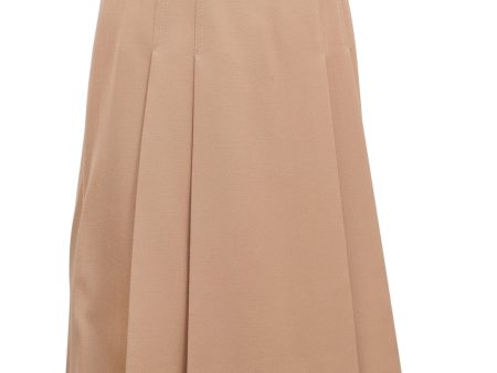 Camel Pleated Wool Gabardine Skirt Hot on Sale