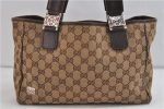 Authentic GUCCI Web Sherry Line Tote Bag GG Canvas Leather 145810 Brown 0919D Fashion