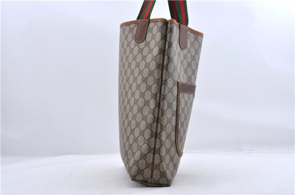 Authentic GUCCI Web Sherry Line Shoulder Tote Bag PVC Leather Brown 0000D For Sale