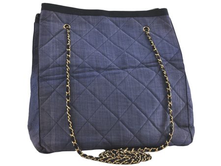 Authentic CHANEL Matelasse Straw Chain Shoulder Tote Bag Blue Purple CC H4748 on Sale