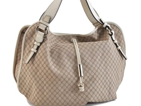 Auth CELINE Macadam Pattern Travel Hand Bag Canvas Leather Beige White 8406B Discount