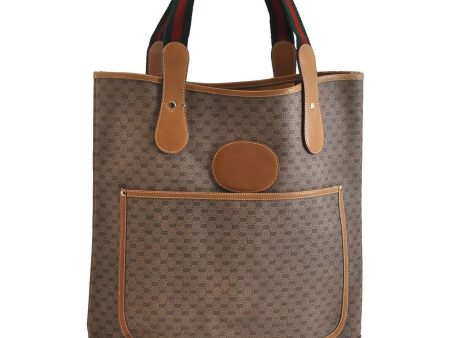 Auth GUCCI Web Sherry Line Micro GG Shoulder Tote Bag PVC Leather Brown 9635B Supply