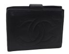 Authentic CHANEL Calf Skin CoCo Mark Bifold Wallet Purse Black 8227B For Cheap