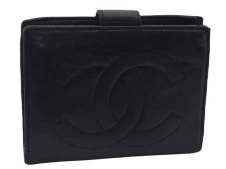 Authentic CHANEL Calf Skin CoCo Mark Bifold Wallet Purse Black 8227B For Cheap