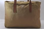 Authentic PRADA Nylon Leather Shoulder Tote Bag Beige 2025D Cheap