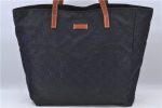 Authentic GUCCI Shoulder Tote Bag GG Nylon Leather 282439 Navy Blue Junk H9322 Cheap