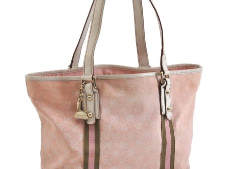 Authentic GUCCI Sherry Line Shoulder Tote Bag Canvas Leather 137396 Pink  8112B on Sale