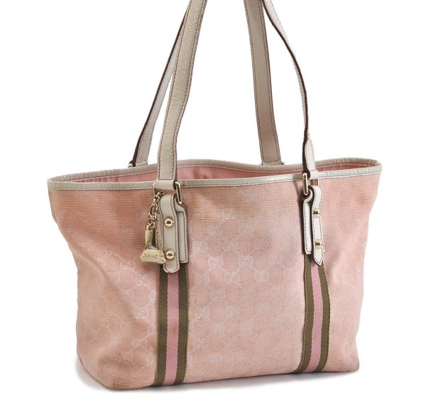 Authentic GUCCI Sherry Line Shoulder Tote Bag Canvas Leather 137396 Pink  8112B on Sale