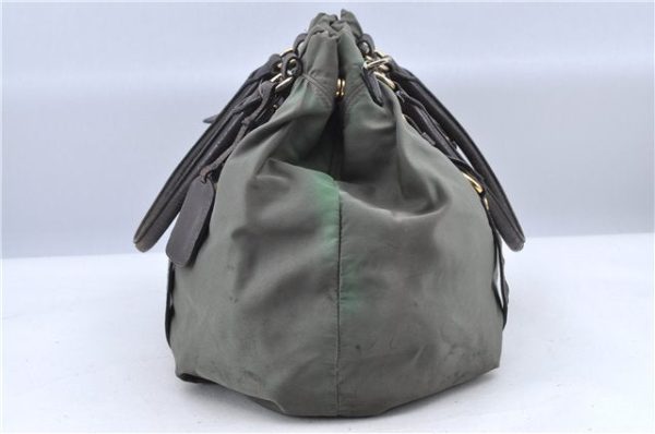 Authentic PRADA Nylon Leather 2Way Shoulder Hand Bag Khaki Green H9493 Online Sale