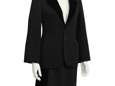 Black Wool and Velvet Skirt Suit Fashion