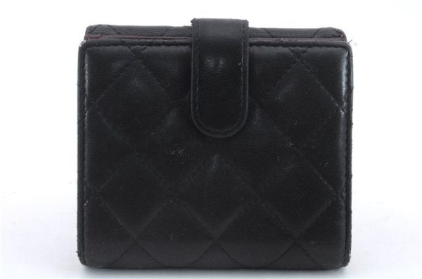 Authentic CHANEL Lamb Skin Matelasse Bifold Wallet Purse Black CC 8444C For Sale