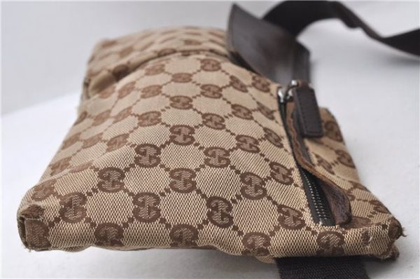 Authentic GUCCI Waist Body Bag GG Canvas Leather 28566 Brown 0005D Online Hot Sale