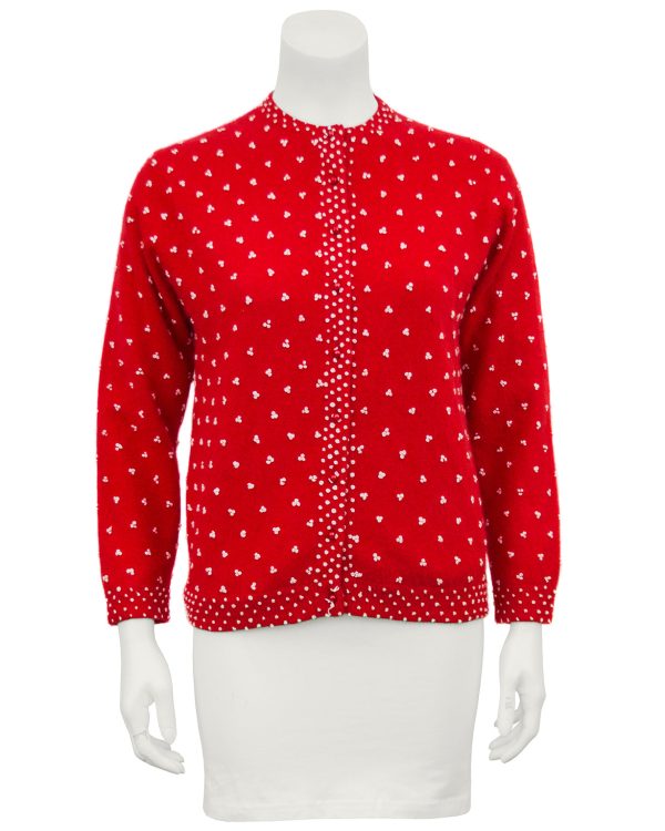 Red Knit Cardigan with French Knot Details Online