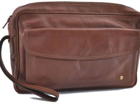 Authentic BALLY Leather Clutch Hand Bag Purse Brown H4741 For Sale