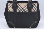 Authentic BURBERRY Vintage Nova Check Nylon Leather Tote Hand Bag Black H9074 For Sale